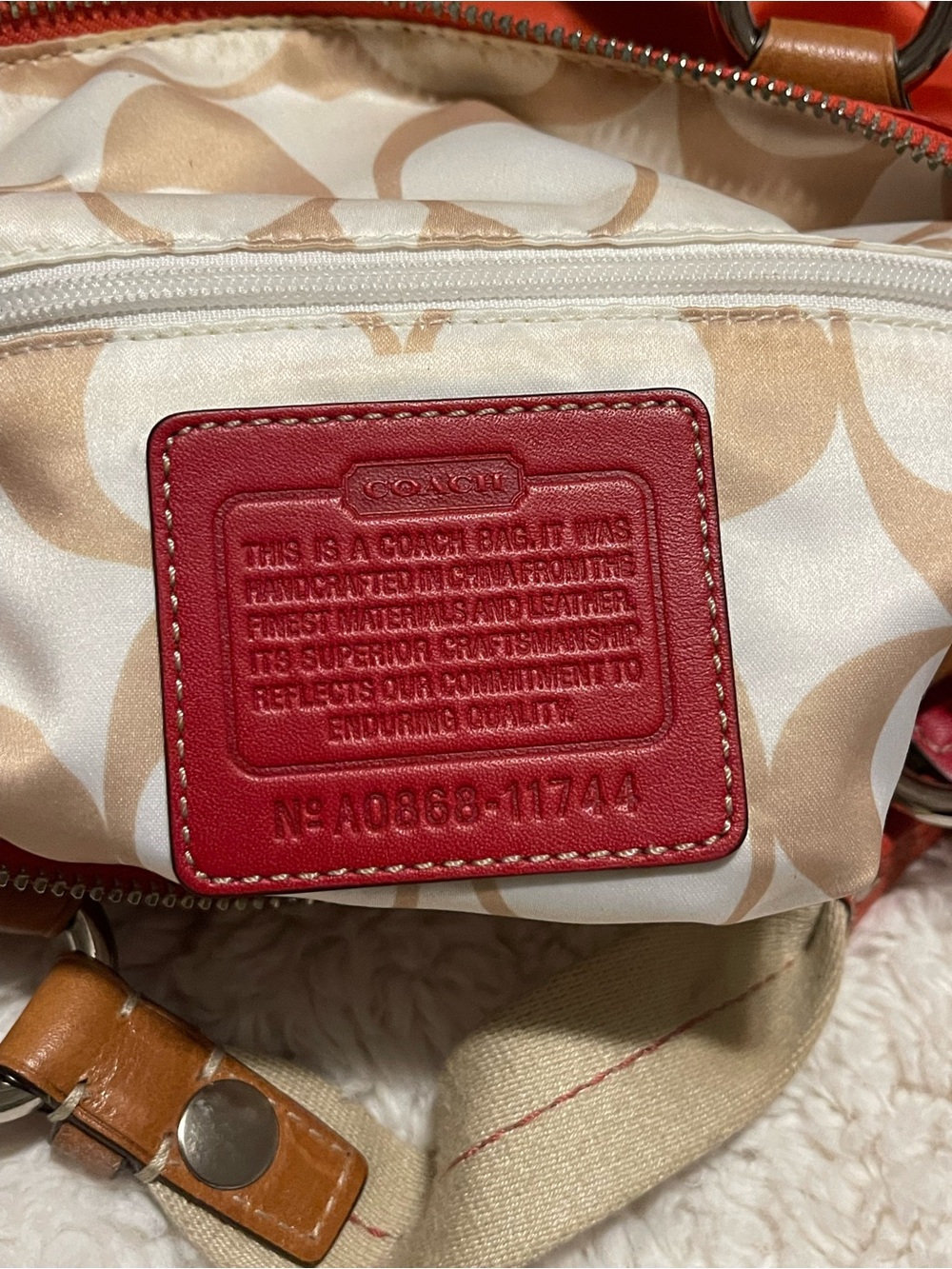 Coach Hamptons Weekend Small Tote Bag Red Satin Nylon Canvas Leather Trim 11744 - Picture 16 of 16